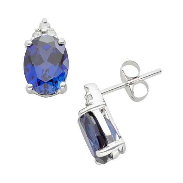 10k White Gold Lab-Created Sapphire & Diamond Accent Stud Earrings
