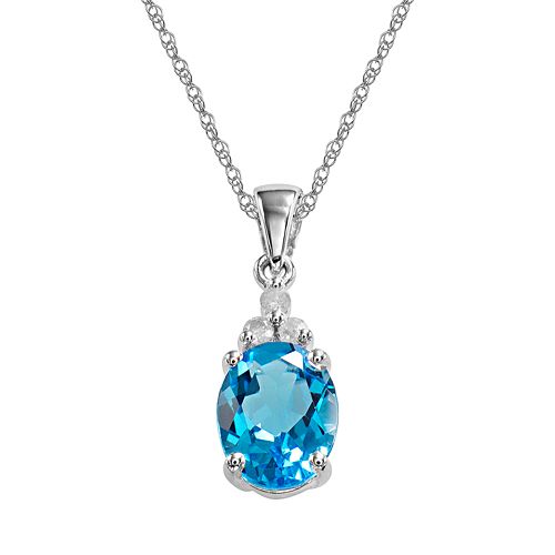 10k White Gold Blue Topaz & Diamond Accent Pendant