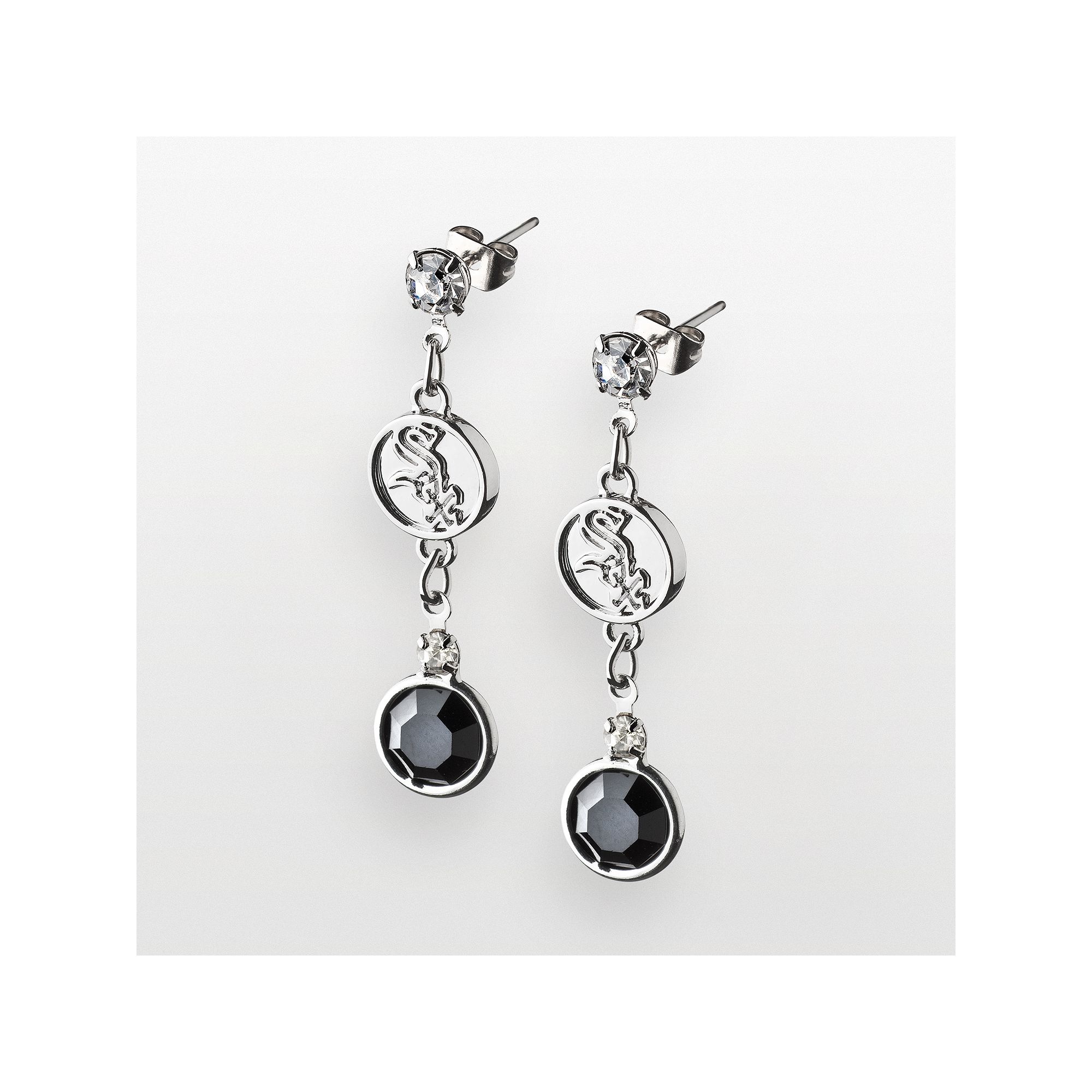 LogoArt Chicago White Sox Silver Tone Crystal Drop Earrings, Womens