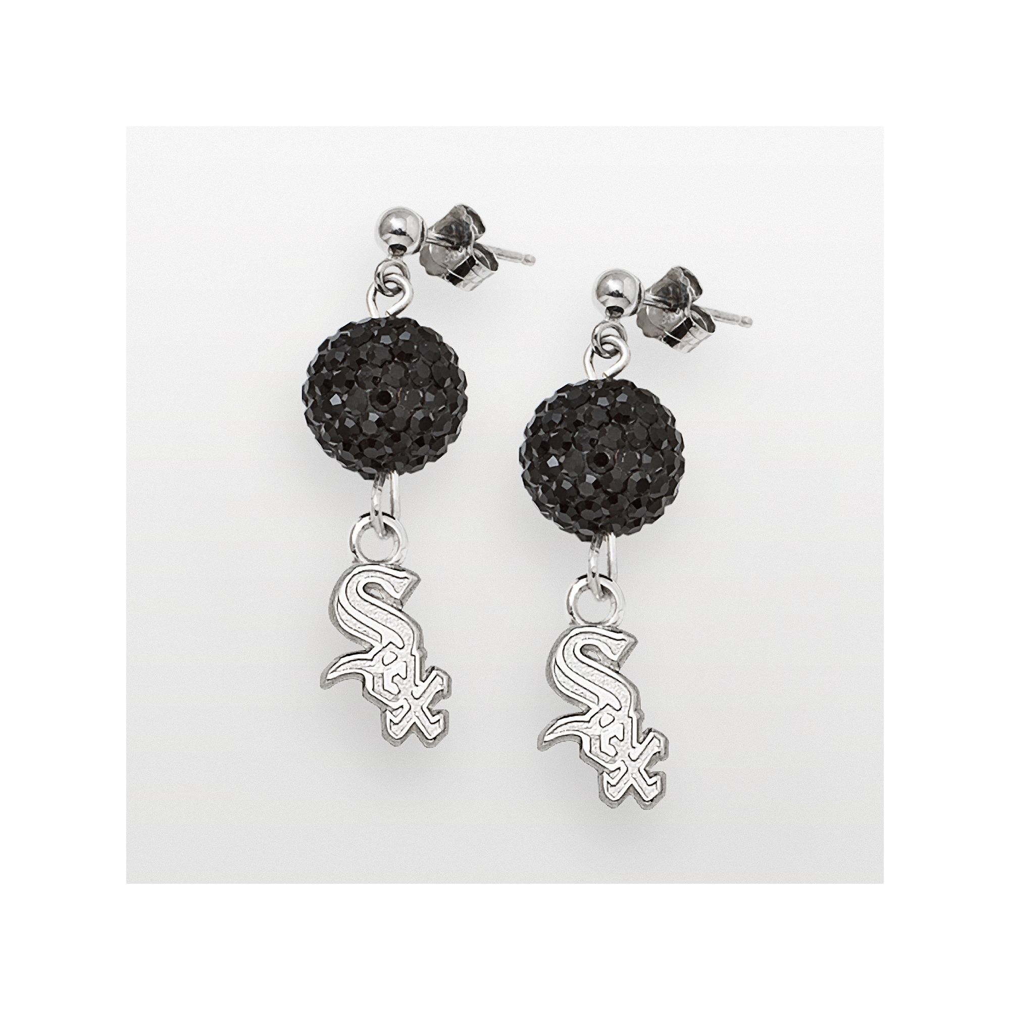 LogoArt Chicago White Sox Sterling Silver Crystal Ball Drop Earrings, Women