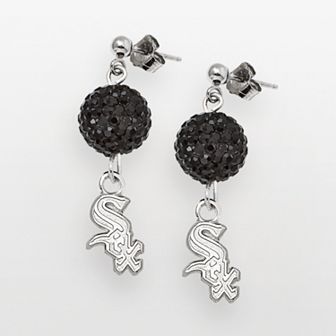 LogoArt Chicago White Sox Sterling Silver Crystal Ball Drop Earrings