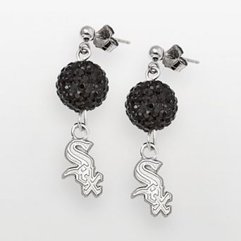 LogoArt Chicago White Sox Sterling Silver Crystal Ball Drop Earrings