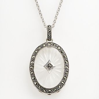 Lavish by TJM Sterling Silver Sunray Crystal Oval Frame Pendant