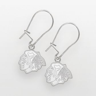 LogoArt Chicago Blackhawks Sterling Silver Logo Drop Earrings