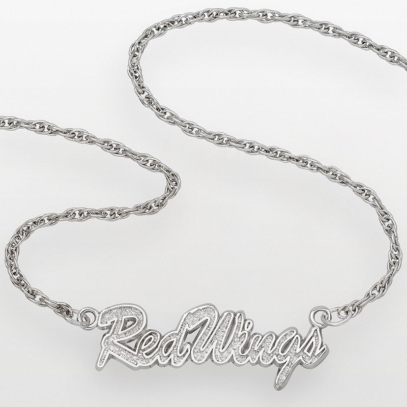 LogoArt Detroit Red Wings Sterling Silver Script Necklace, Womens, Grey