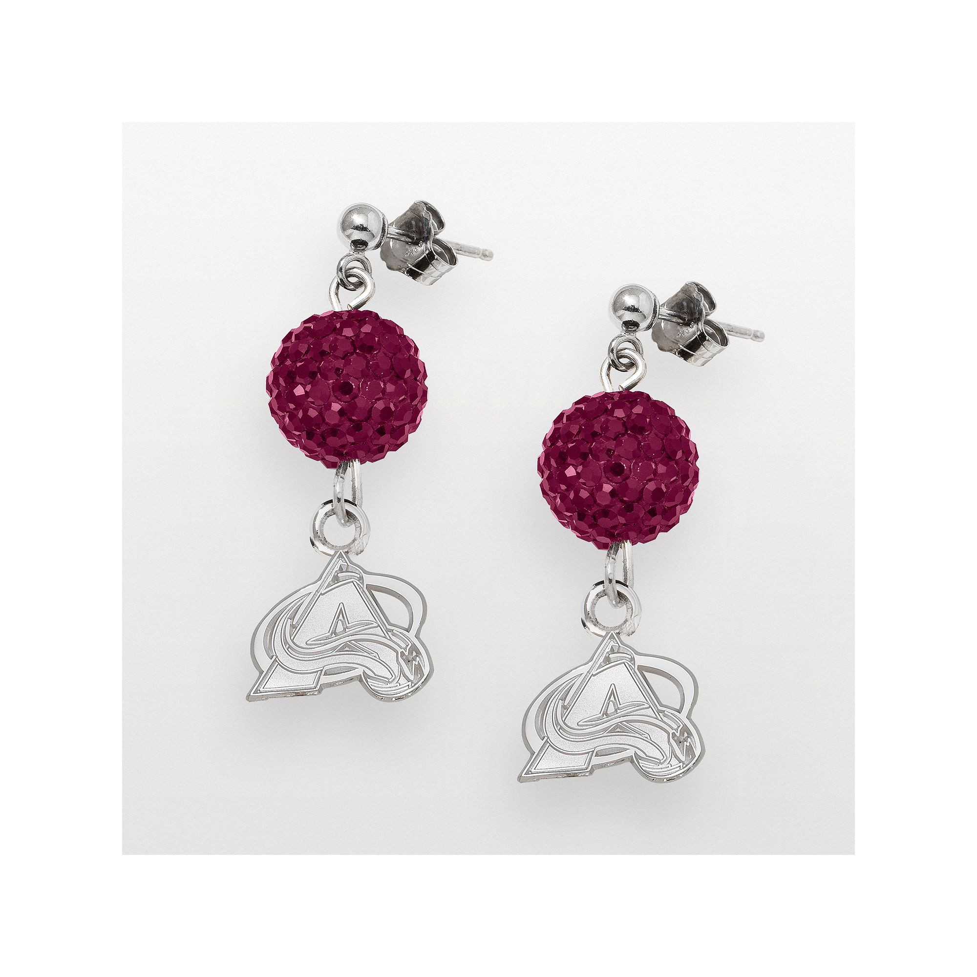 LogoArt Colorado Avalanche Sterling Silver Crystal Ball Drop Earrings, Wome