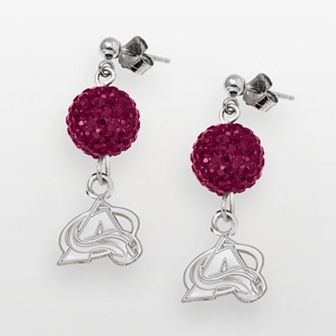 LogoArt Colorado Avalanche Sterling Silver Crystal Ball Drop Earrings