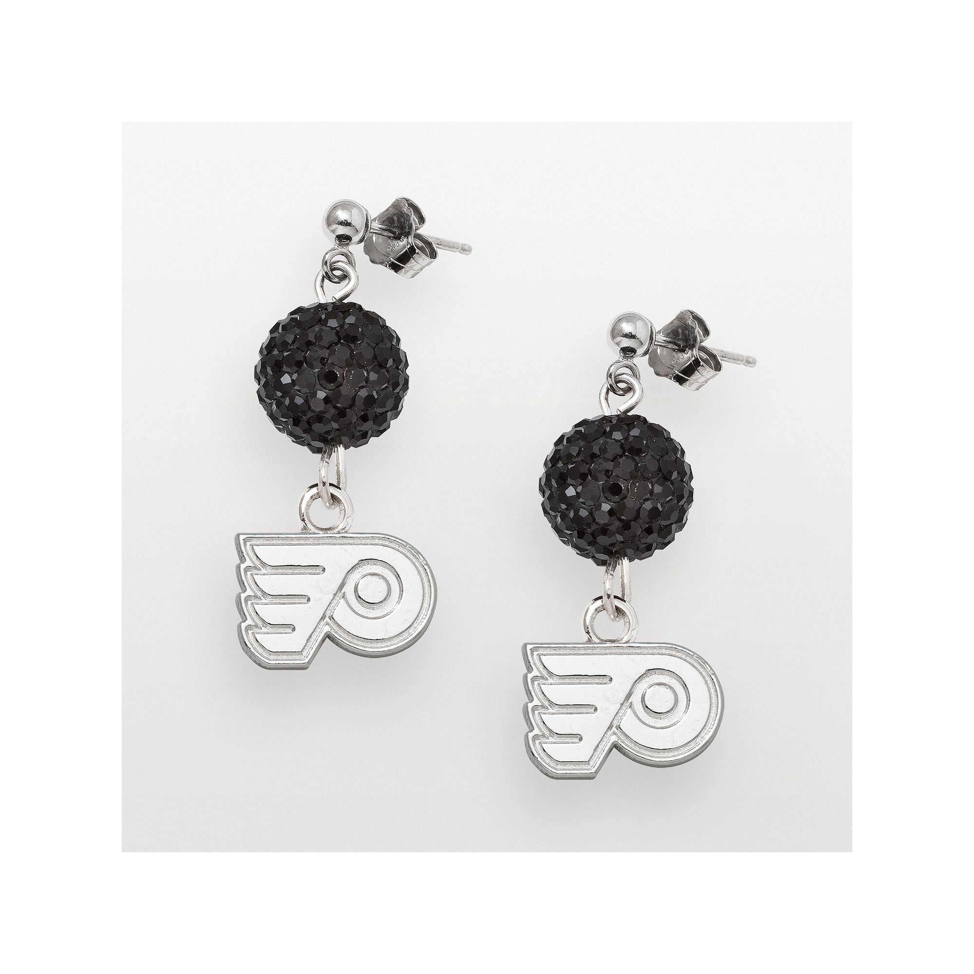 LogoArt Philadelphia Flyers Sterling Silver Crystal Ball Drop Earrings, Wom