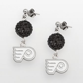 LogoArt Philadelphia Flyers Sterling Silver Crystal Ball Drop Earrings