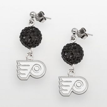 LogoArt Philadelphia Flyers Sterling Silver Crystal Ball Drop Earrings