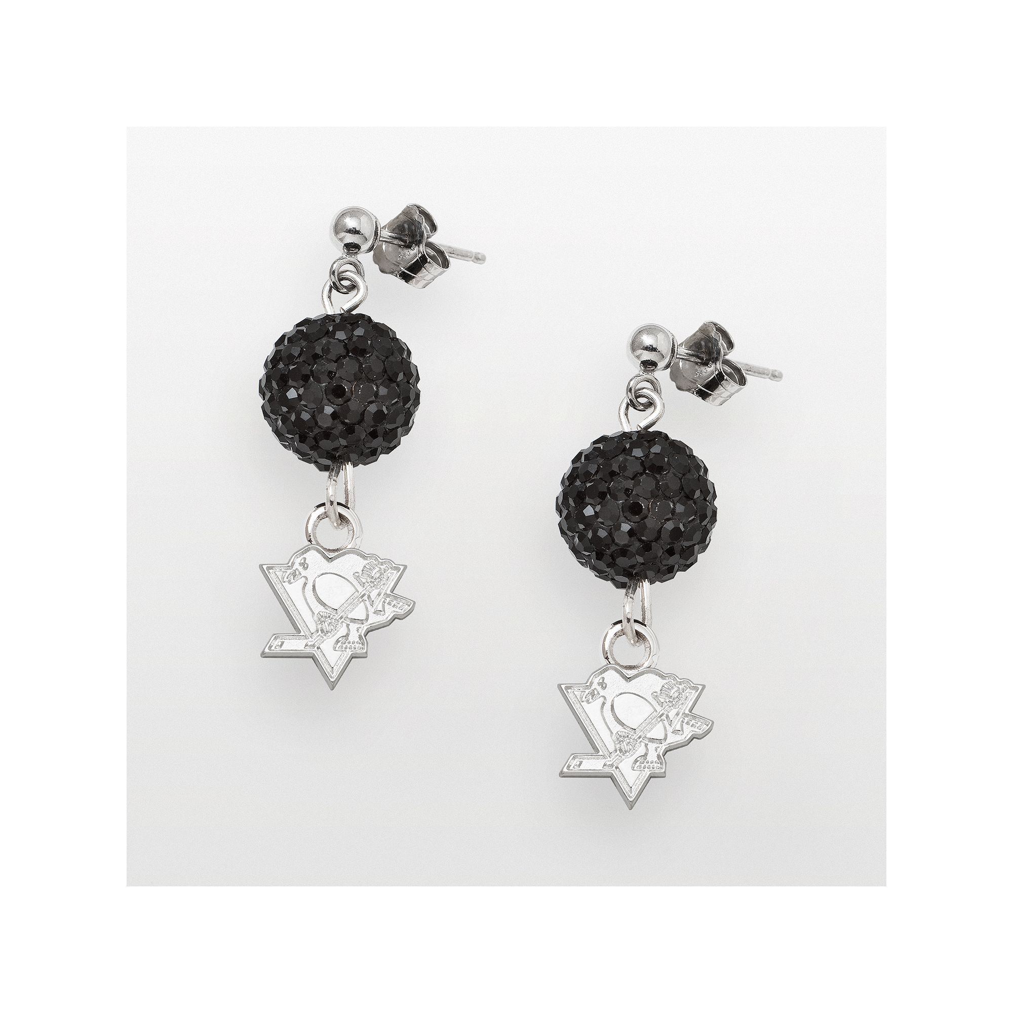 LogoArt Pittsburgh Penguins Sterling Silver Crystal Ball Drop Earrings, Wom