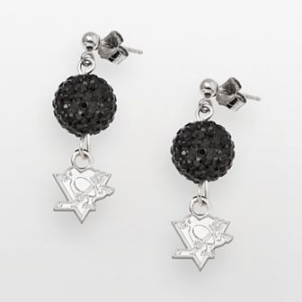 LogoArt Pittsburgh Penguins Sterling Silver Crystal Ball Drop Earrings