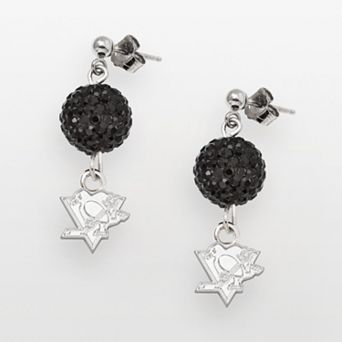 LogoArt Pittsburgh Penguins Sterling Silver Crystal Ball Drop Earrings
