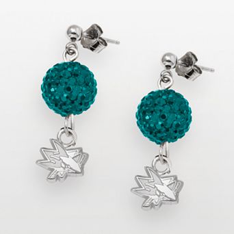 LogoArt San Jose Sharks Sterling Silver Crystal Ball Drop Earrings