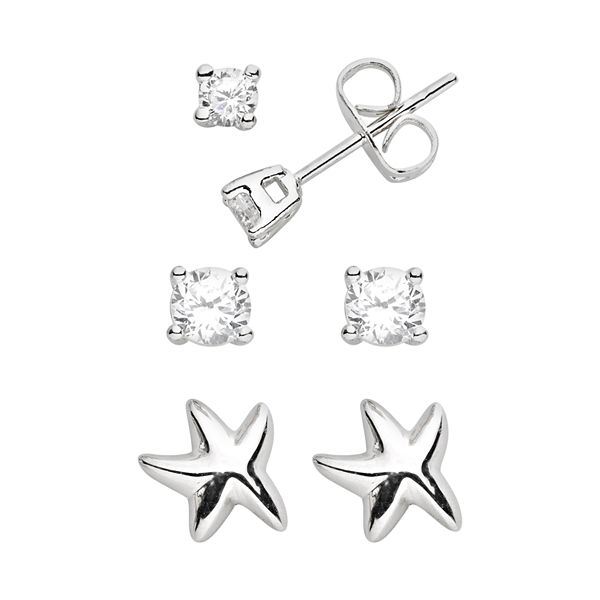 Silver Plated Cubic Zirconia Stud Earring Set