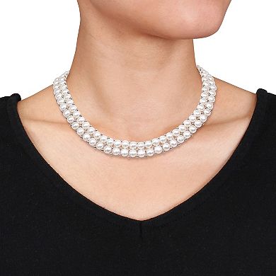 Stella Grace Sterling Silver Freshwater Cultured Pearl Necklace, Stretch Bracelet and Stud Earring Set