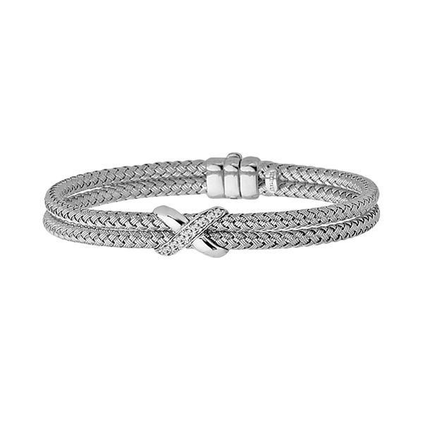 Sterling Silver Diamond Accent X Basket Weave Bracelet