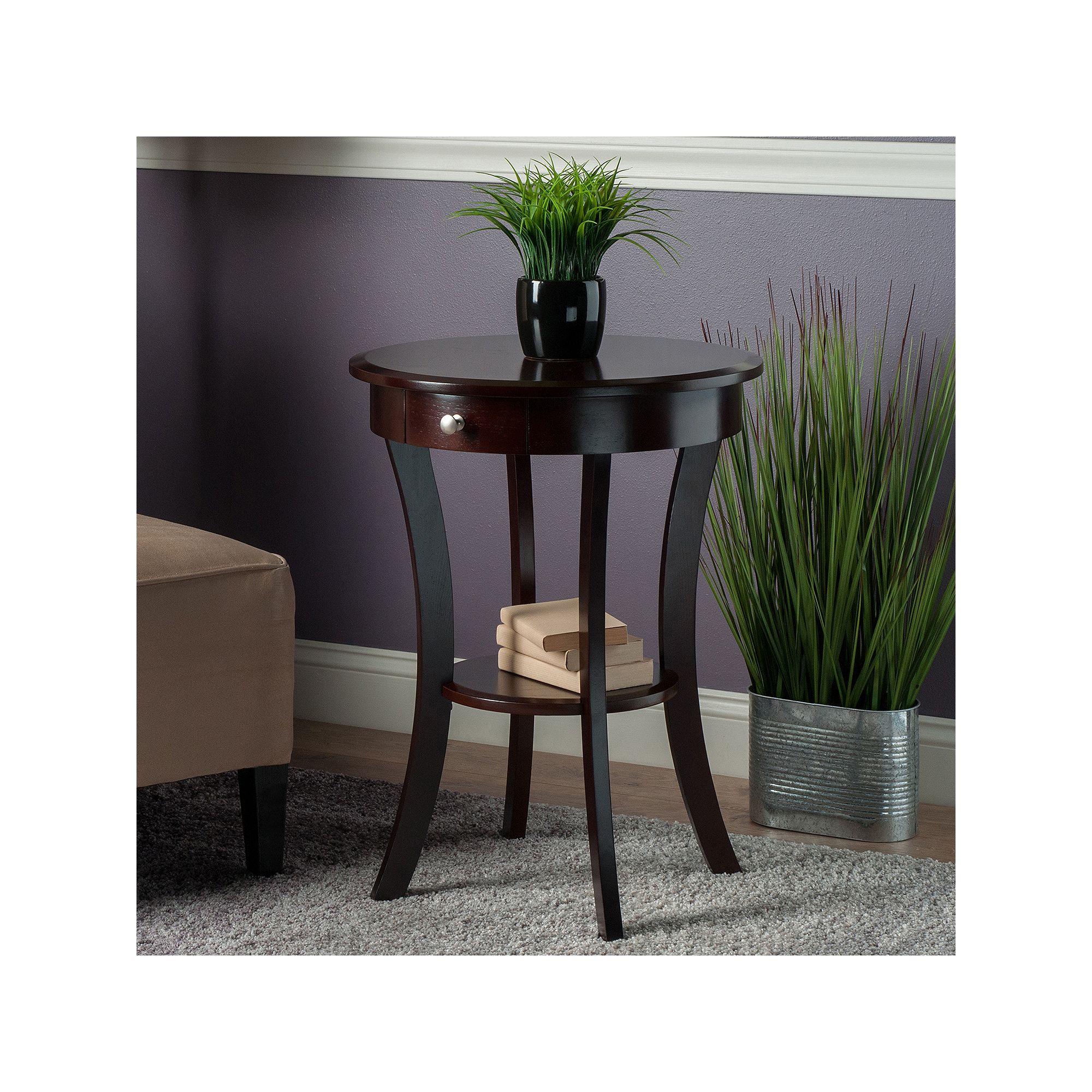 Winsome Sasha Round Accent Table, Cappuccino
