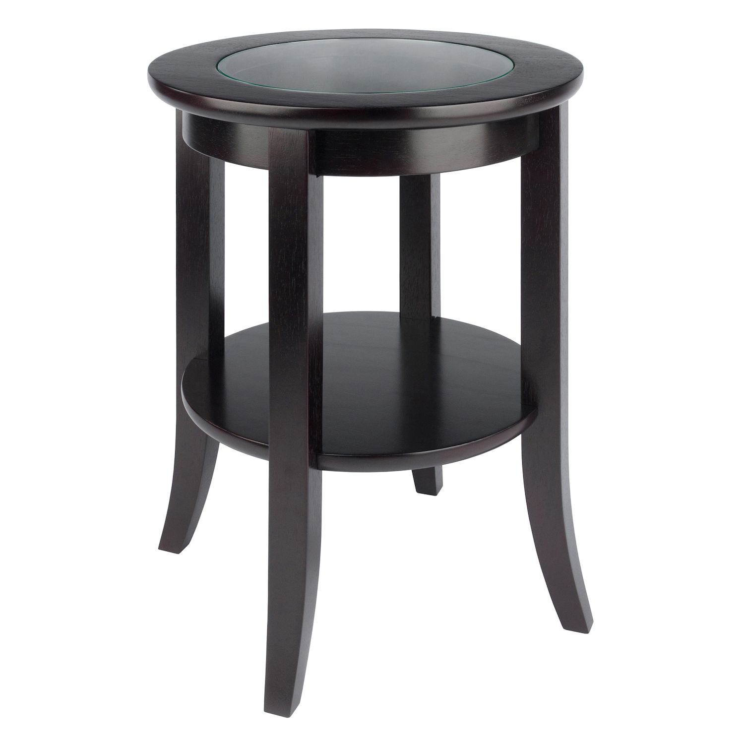 Winsome Wood Genoa Rectangular End Table With Tempered Glass Top & Shelf - Dark Espresso Finish, 24"W X 16.3"D X 25"H