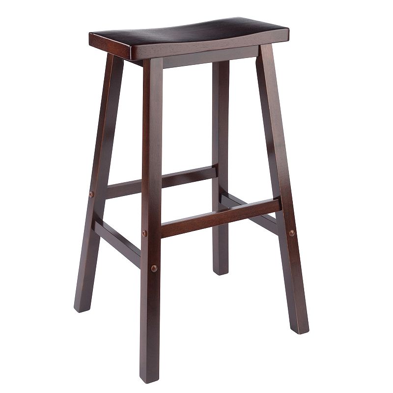 29" Satori Saddle Seat Barstool - Antique Walnut - Winsome: Rectangular, Backless, Wood Frame, Fixed Height