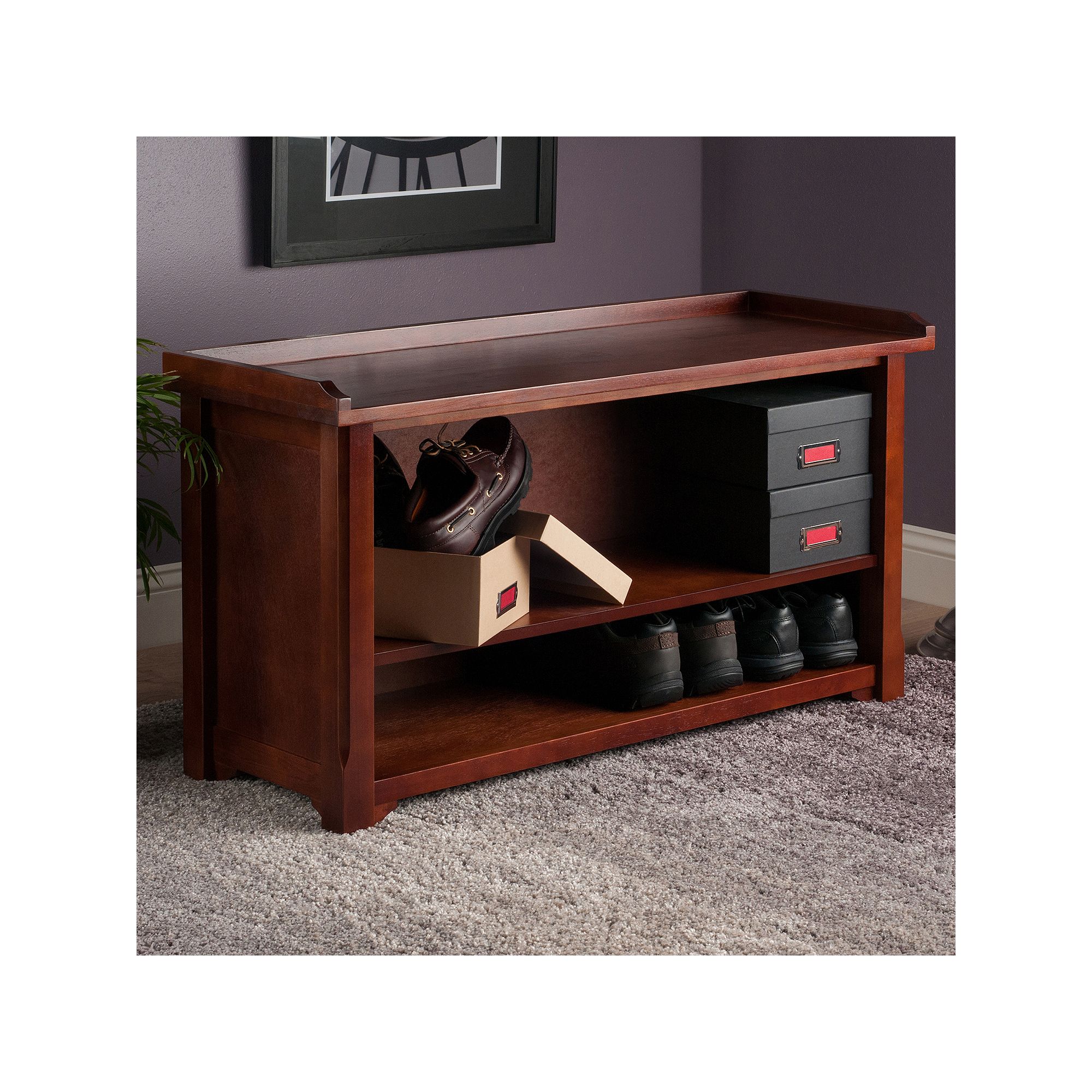 Winsome Hallway Storage Bench, Antique Brown