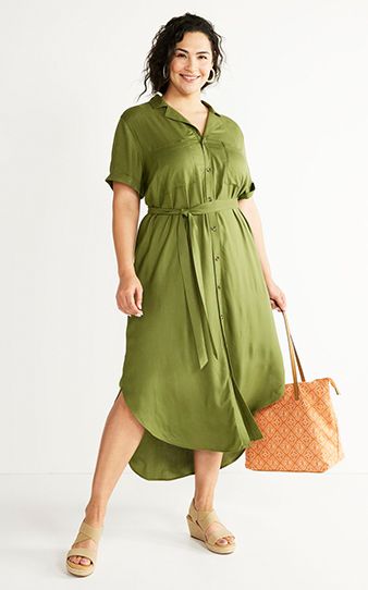 Womens Plus Size Long Sleeve Dress Lace Hollow Out Hem T-Shirt Loose Flare Midi Dress with Belt Tie 