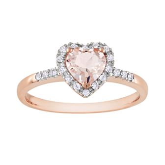 Stella Grace 10k Rose Gold 1/10 ct T.W. Diamond and Morganite Heart Ring