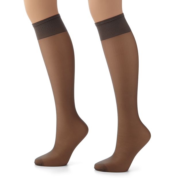 Hanes Alive Full Support Sheer Knee Highs 2-Pack Barely Black ONE SIZE  Women's