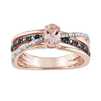 Stella Grace 14k Rose Gold Over Sterling Silver Morganite and Black and White Diamond Accent Crisscross Ring