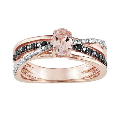 Stella Grace 14K Rose Gold Over Sterling Silver Morganite and Black and White Diamond Accent Crisscross Ring Women s Size 5 Pink