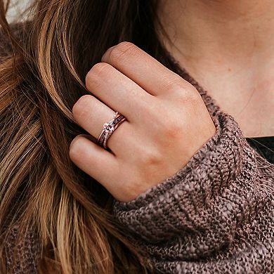 Stella Grace 14k Rose Gold Over Sterling Silver Morganite and Black and White Diamond Accent Crisscross Ring