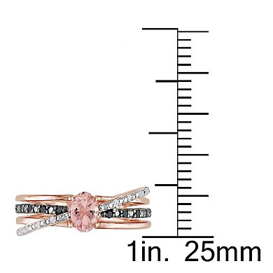 Stella Grace 14k Rose Gold Over Sterling Silver Morganite and Black and White Diamond Accent Crisscross Ring
