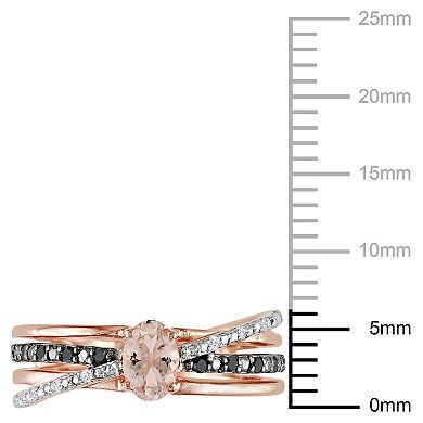 Stella Grace 14k Rose Gold Over Sterling Silver Morganite and Black and White Diamond Accent Crisscross Ring