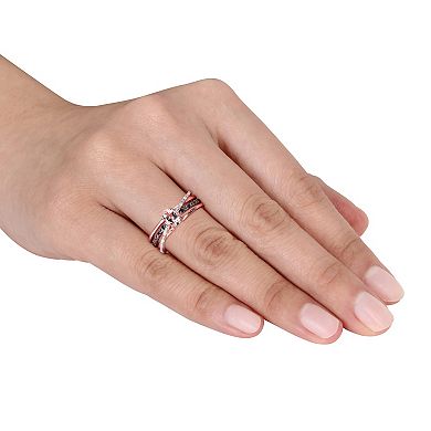 Stella Grace 14k Rose Gold Over Sterling Silver Morganite and Black and White Diamond Accent Crisscross Ring