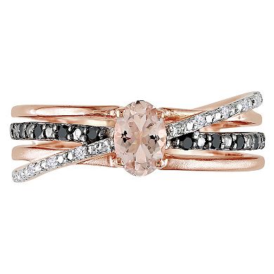 Stella Grace 14k Rose Gold Over Sterling Silver Morganite and Black and White Diamond Accent Crisscross Ring