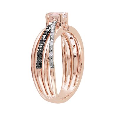 Stella Grace 14k Rose Gold Over Sterling Silver Morganite and Black and White Diamond Accent Crisscross Ring