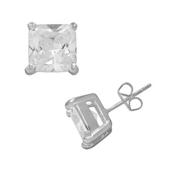 Silver Plated Cubic Zirconia Square Stud Earrings
