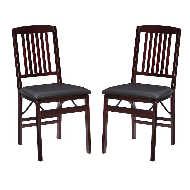 Set of 2 Triena Mission Back Faux Leather Folding Chair Espresso - Linon: Rubberwood Frame, No Assembly, Spot Clean