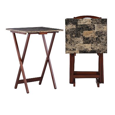 Linon 5-Piece Tray Table Set with Stand