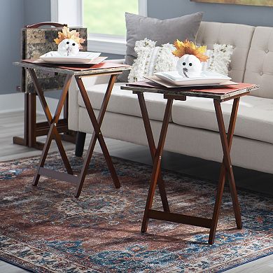 Linon 5-Piece Tray Table Set with Stand