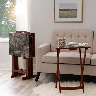 Linon 5-Piece Tray Table Set with Stand
