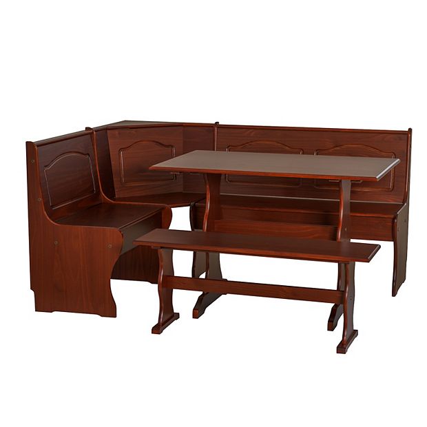 Linon Chelsea Pine Wood Dining Nook Set Walnut