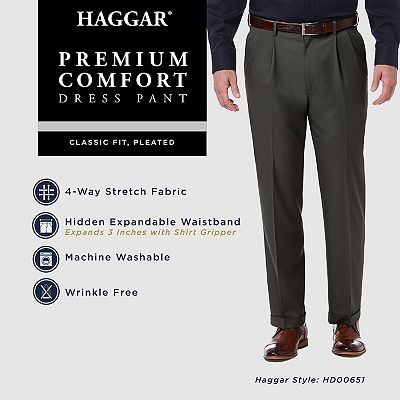 green emerald velvet dress Haggar Premium Comfort Dress Pants, Pleated Front in Black main image 0