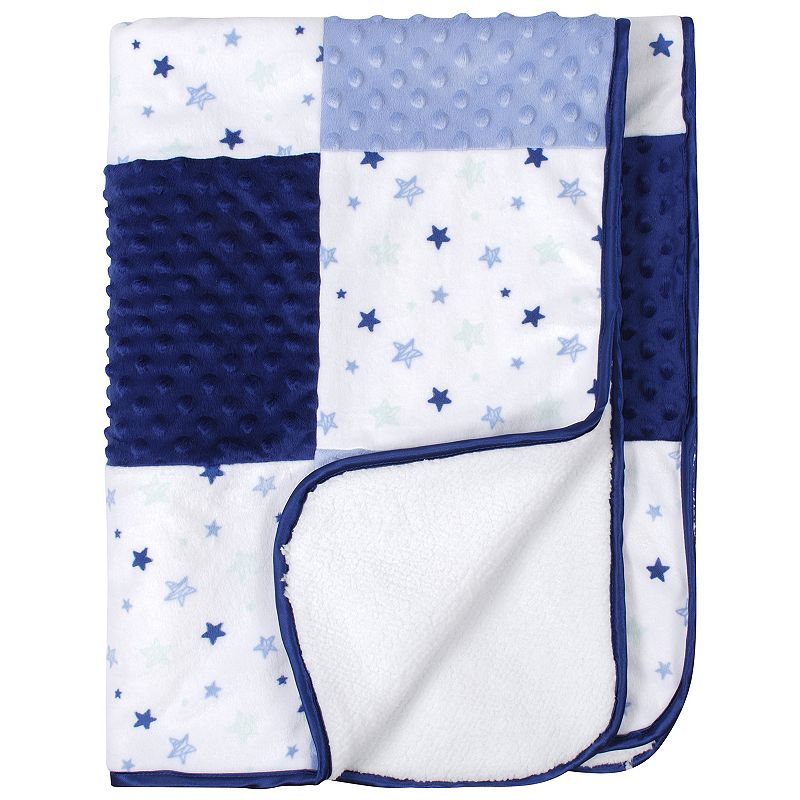 93064119 Just Born Patchwork Star Velboa Blanket, Blue sku 93064119