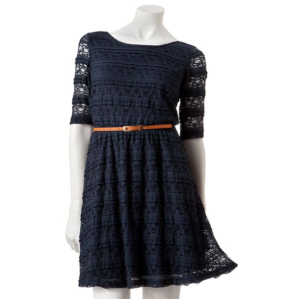 Juniors' Rewind Lace Fit & Flare Dress