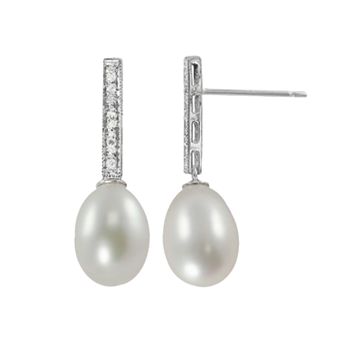 PearLustre by Imperial 14k White Gold Freshwater Cultured Pearl and Diamond Accent Drop Earrings