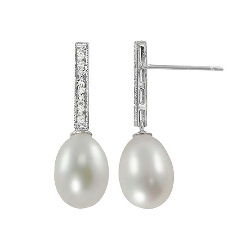 14k White Gold Freshwater Cultured Pearl & Diamond Accent Drop Earrings