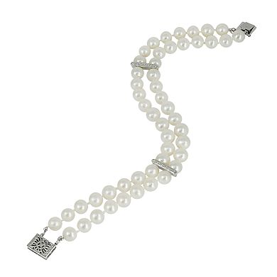 14k White Gold Freshwater Cultured Pearl and Diamond Accent Multistrand Bracelet