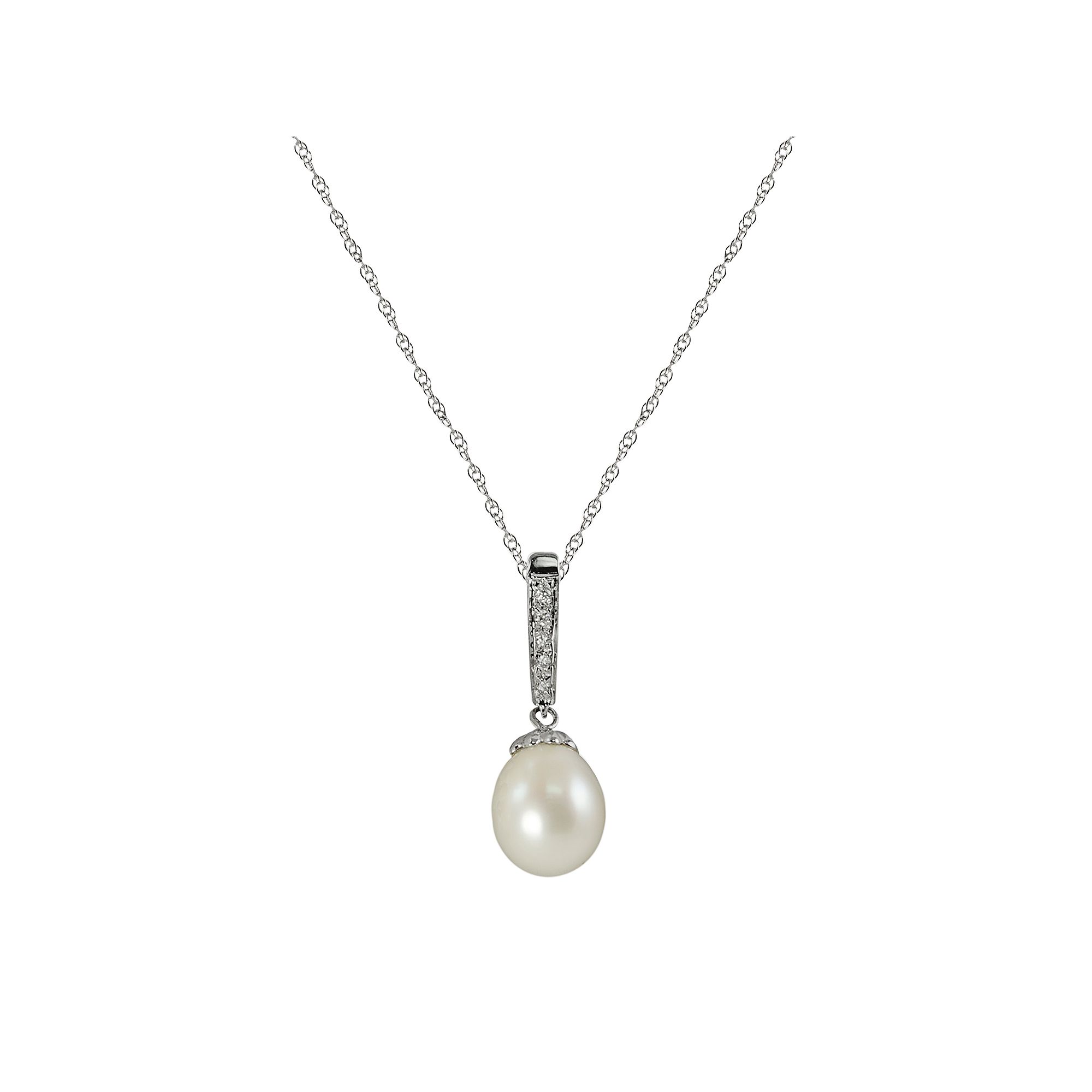 14k White Gold Freshwater Cultured Pearl and Diamond Accent Pendant, Women