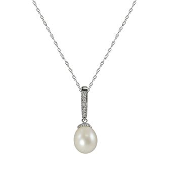 PearLustre by Imperial 14k White Gold Freshwater Cultured Pearl and Diamond Accent Pendant